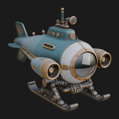Steampunk Submersible Model Design 40 3D Print Model