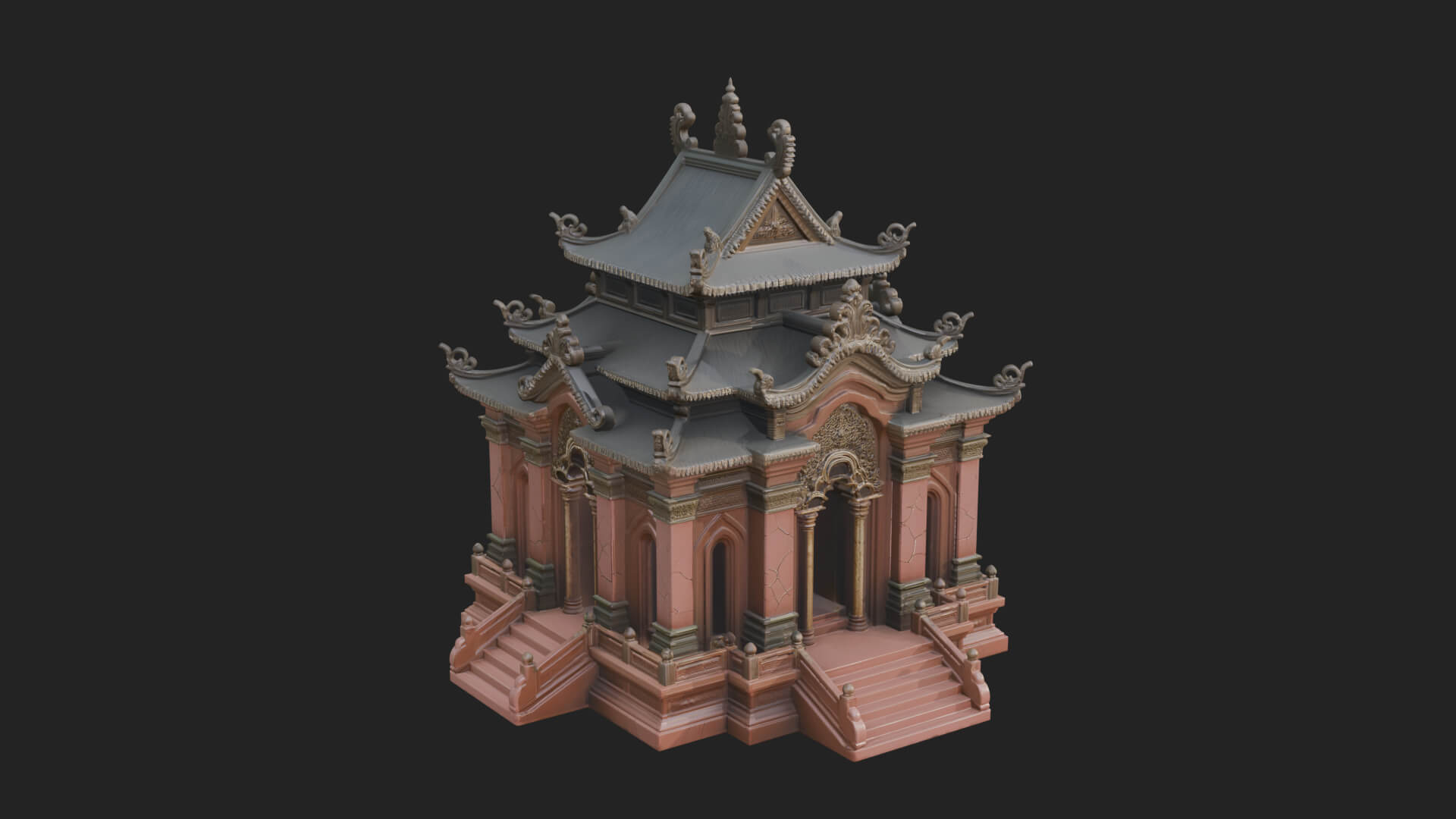 Stepped Shrine Temple Design 2 3D Print Model 3D Model