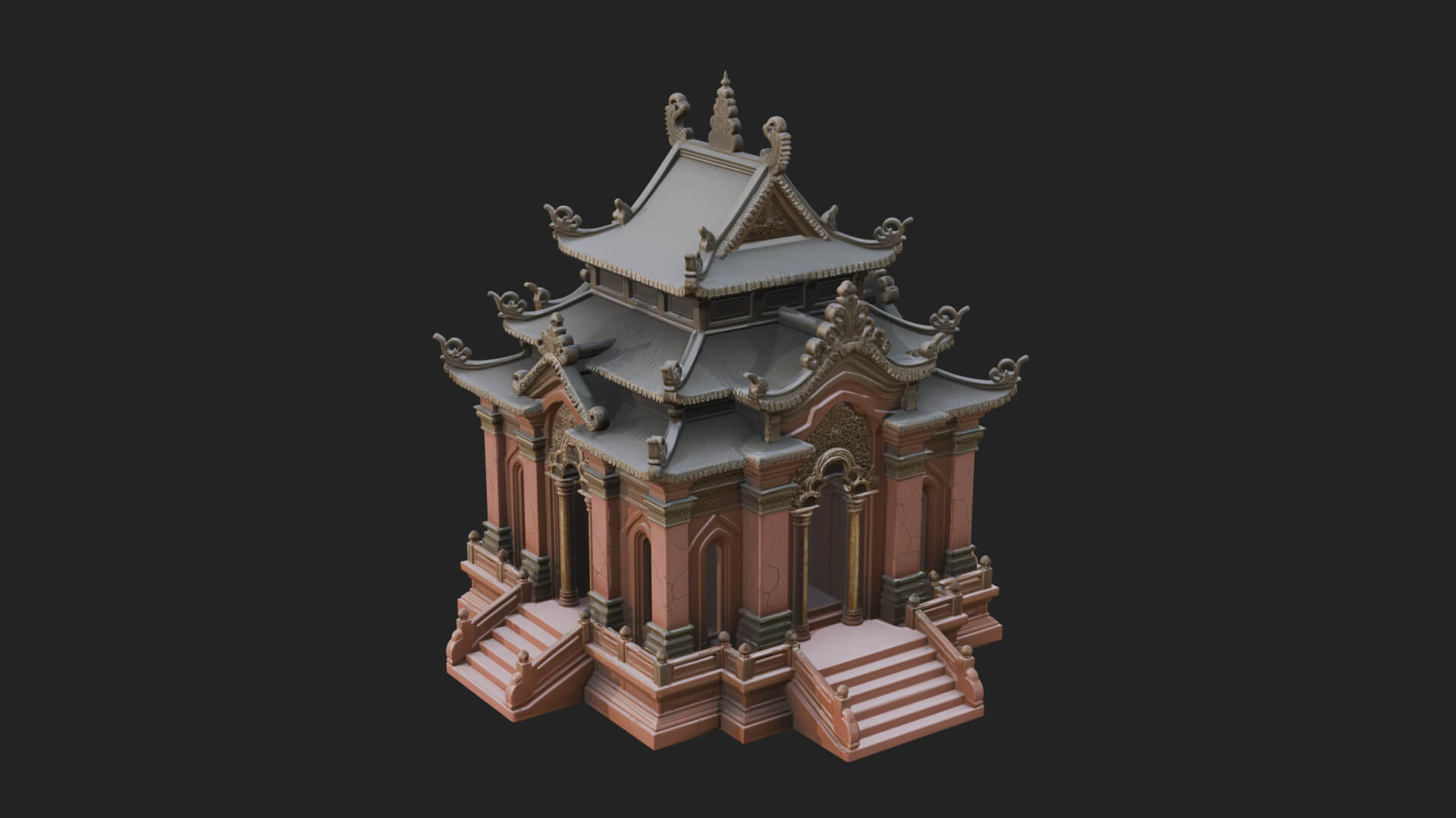 Stepped Shrine Temple Design 2 3D Print Model 3D Model