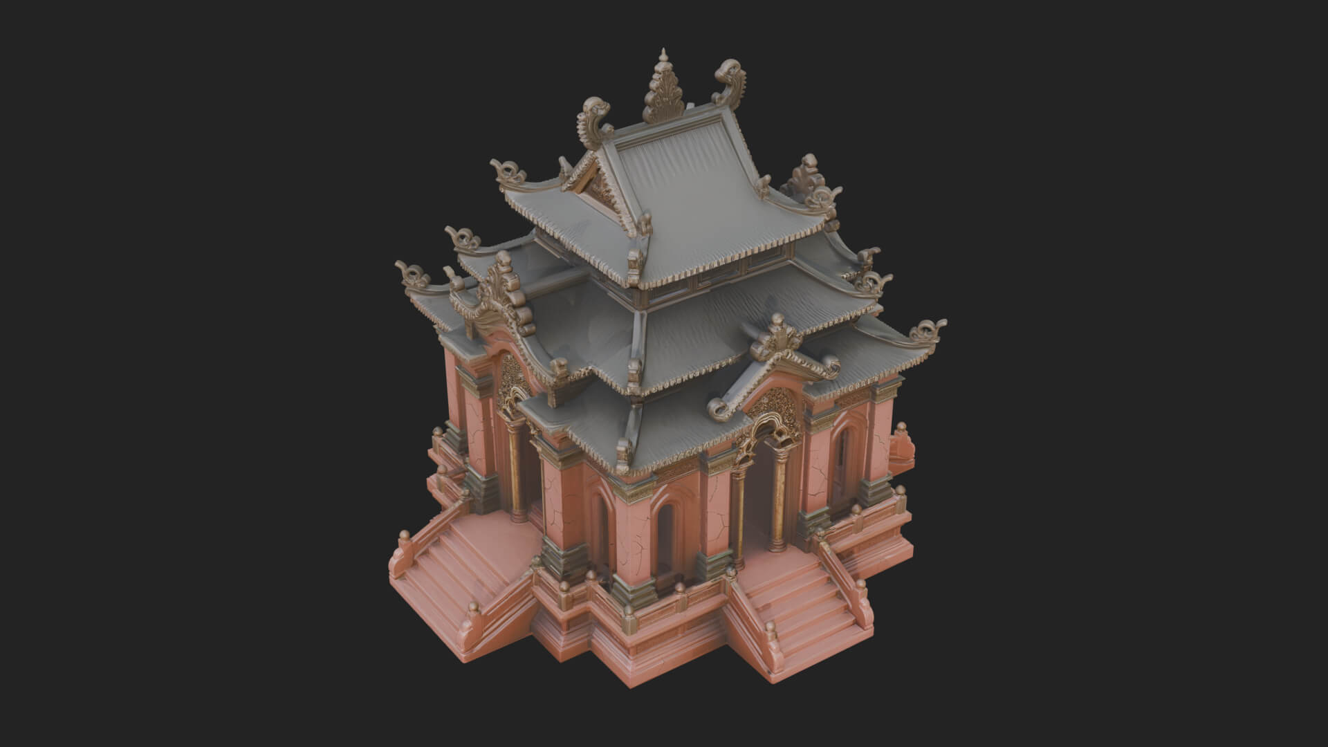Stepped Shrine Temple Design 2 3D Print Model 3D Model