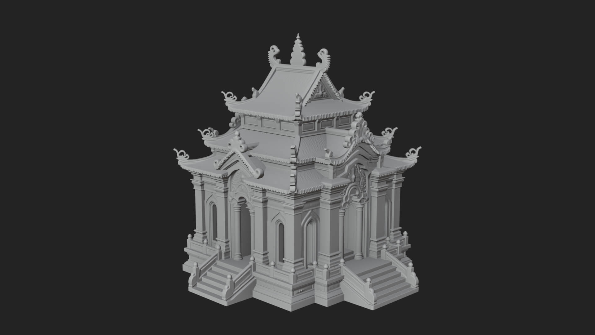 Stepped Shrine Temple Design 2 3D Print Model 3D Model