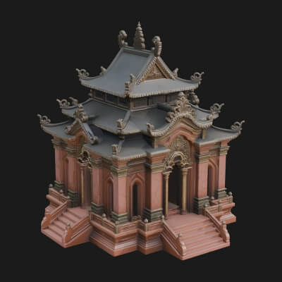 Stepped Shrine Temple Design 2 3D Print Model