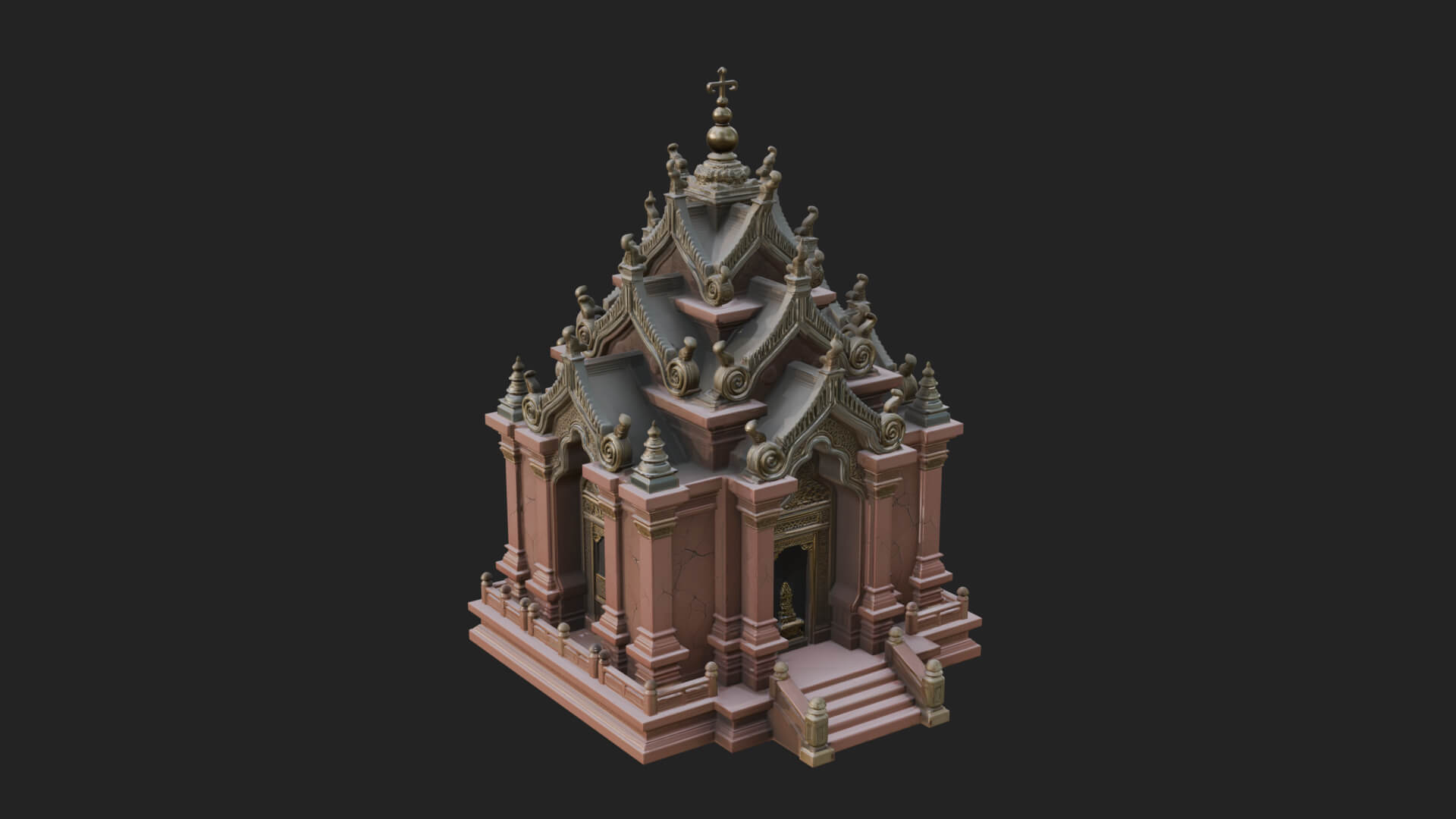 Stepped Shrine Temple Design 4 3D Print Model 3D Model