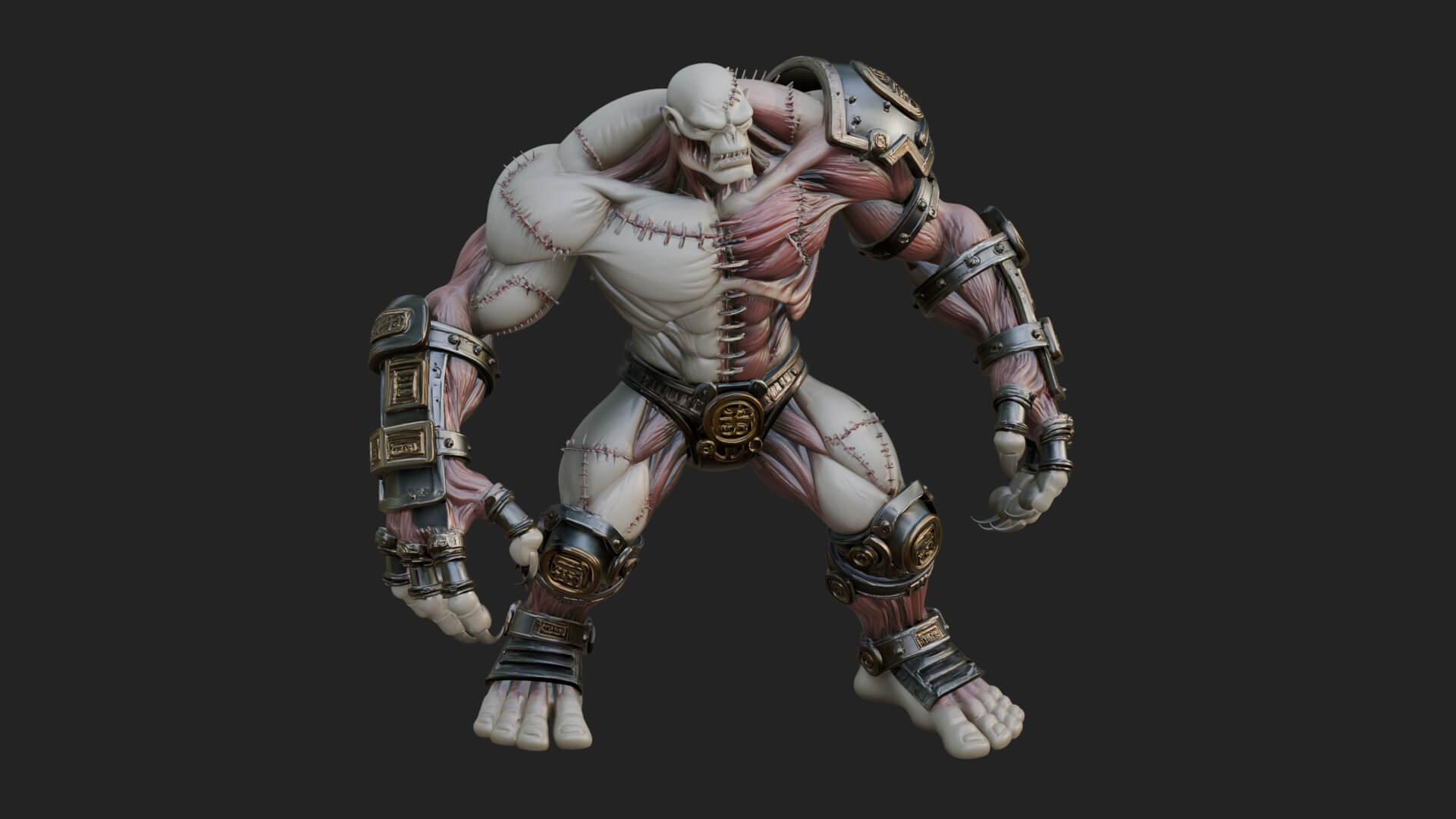 Stitched Flesh Golem Statue Design 1 3D Print Model 3D Model