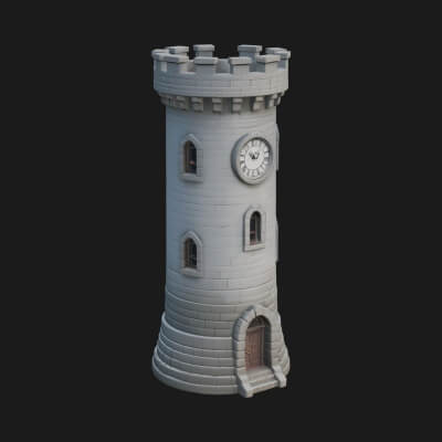 Stone Clock Tower Design 2 3D Print Model