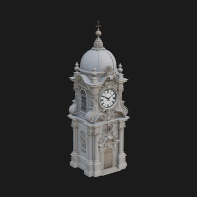 Stone Clock Tower Design 4 3D Print Model