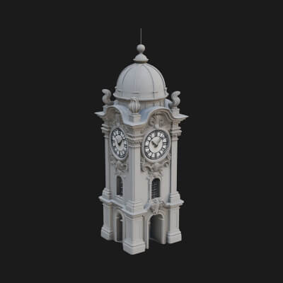 Stone Clock Tower Design 6 3D Print Model