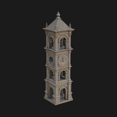 Stone Clock Tower Design 9 3D Print Model