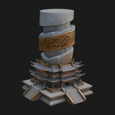 Stone Pillar Pagoda Tower Design 2 3D Print Model