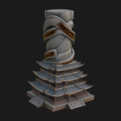 Stone Pillar Pagoda Tower Design 3 3D Print Model