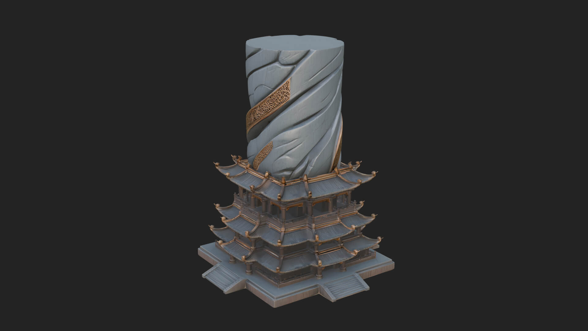 Stone Pillar Pagoda Tower Design 4 3D Print Model 3D Model