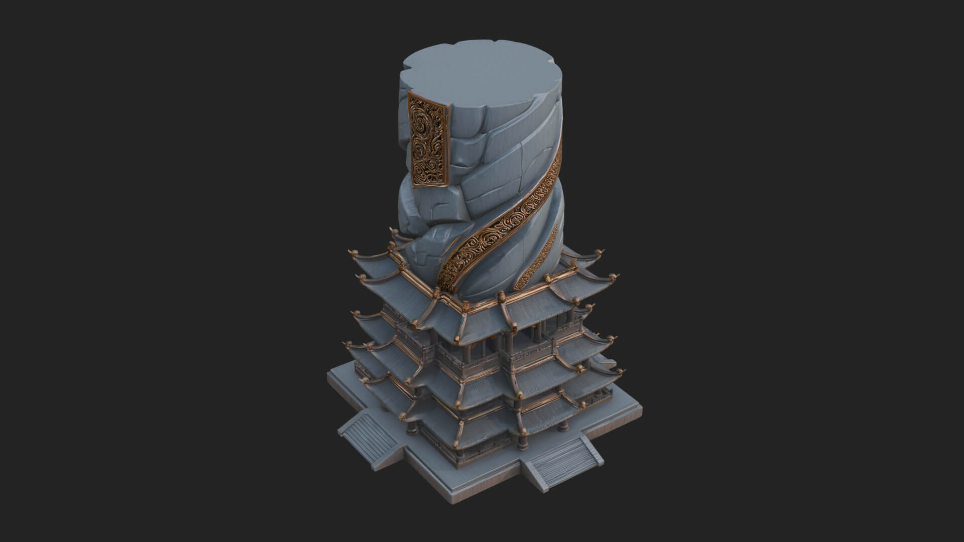 Stone Pillar Pagoda Tower Design 4 3D Print Model 3D Model