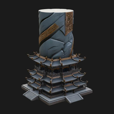 Stone Pillar Pagoda Tower Design 4 3D Print Model