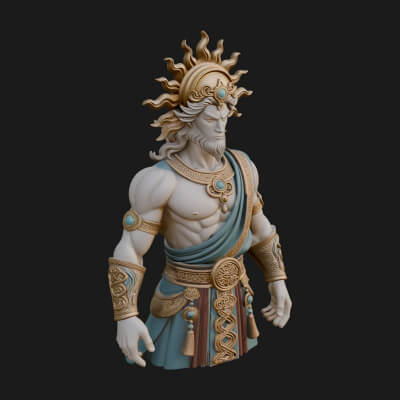 Sun Crowned God Statue Design 1 3D Print Model
