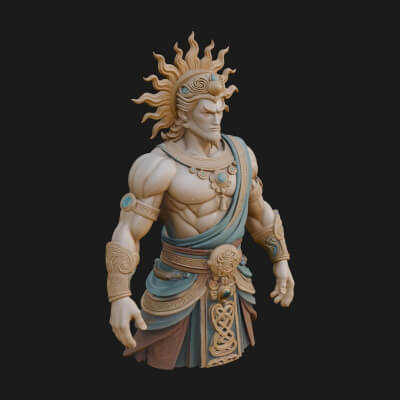 Sun Crowned God Statue Design 4 3D Print Model