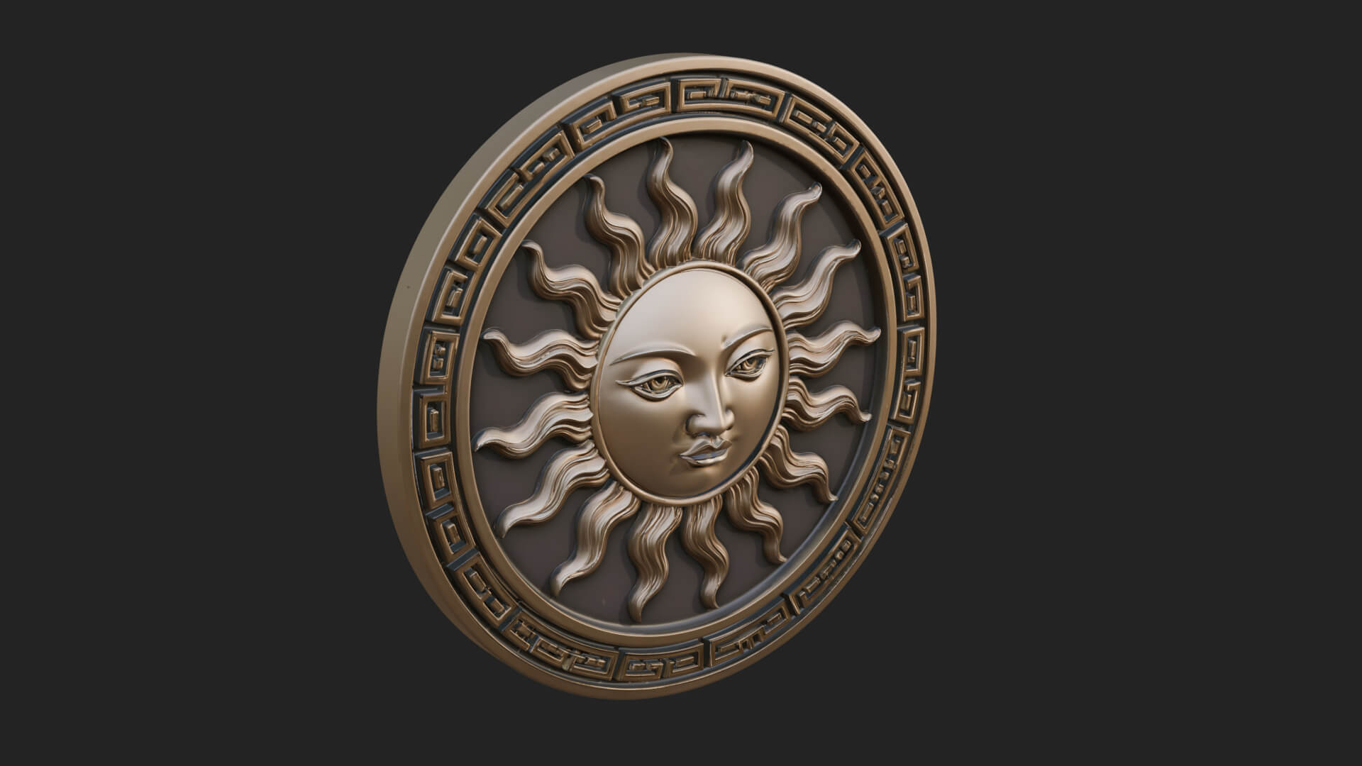 Sun Face Oval Relief Plaque Design 1 3D Print Model 3D Model