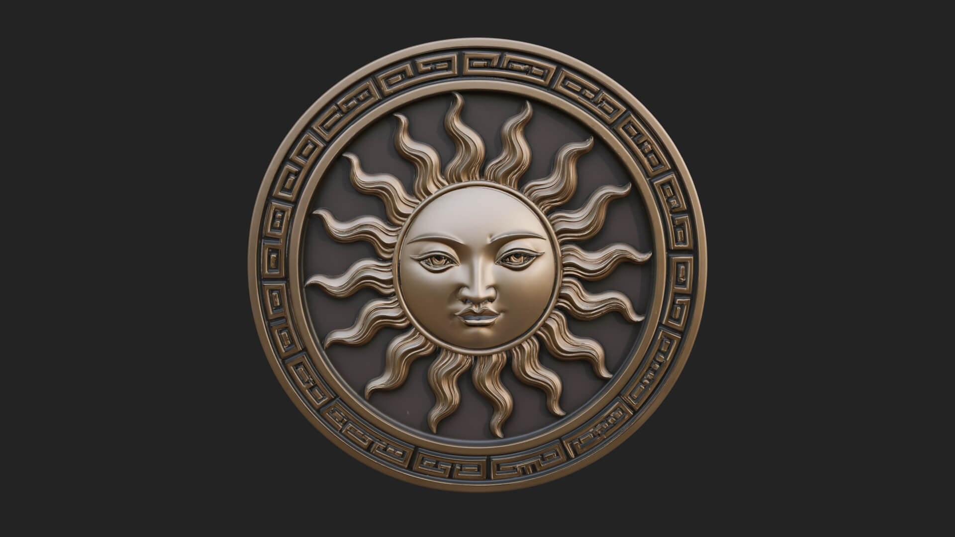 Sun Face Oval Relief Plaque Design 1 3D Print Model 3D Model