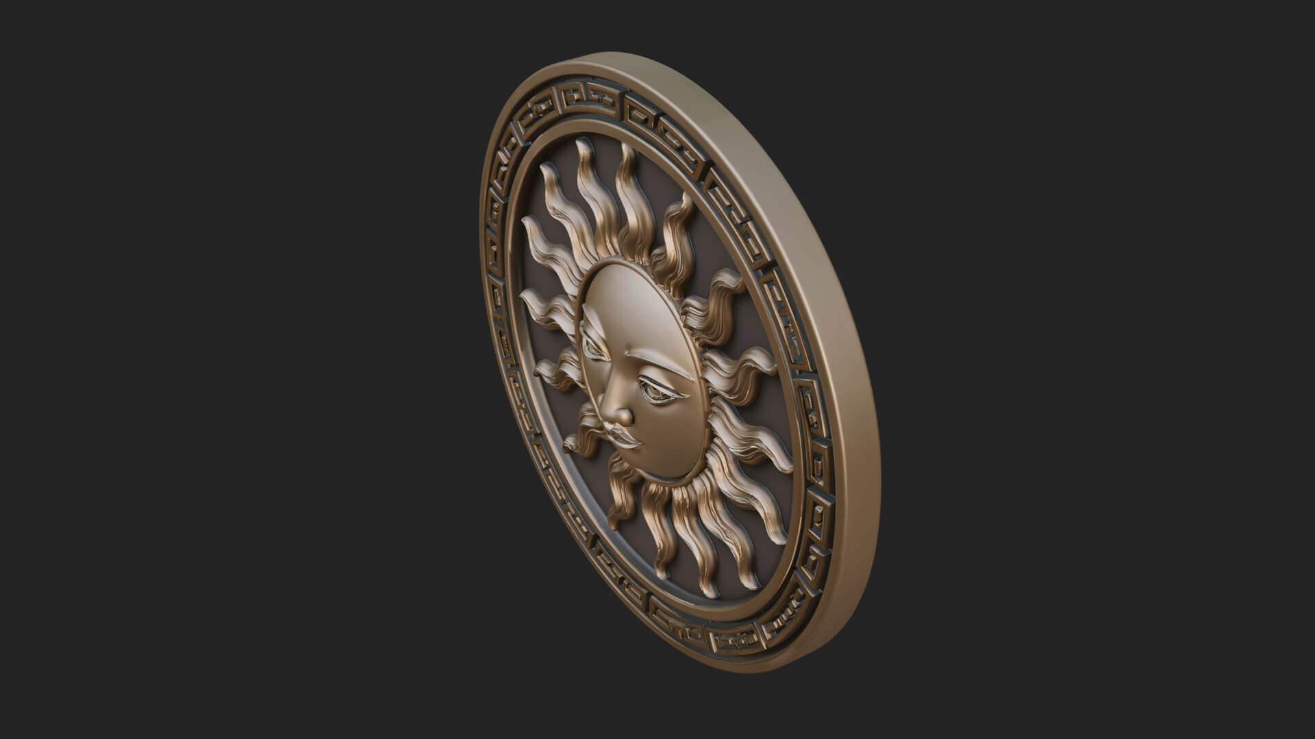 Sun Face Oval Relief Plaque Design 1 3D Print Model 3D Model