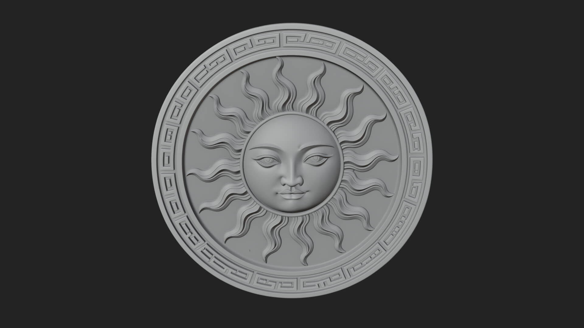 Sun Face Oval Relief Plaque Design 1 3D Print Model 3D Model