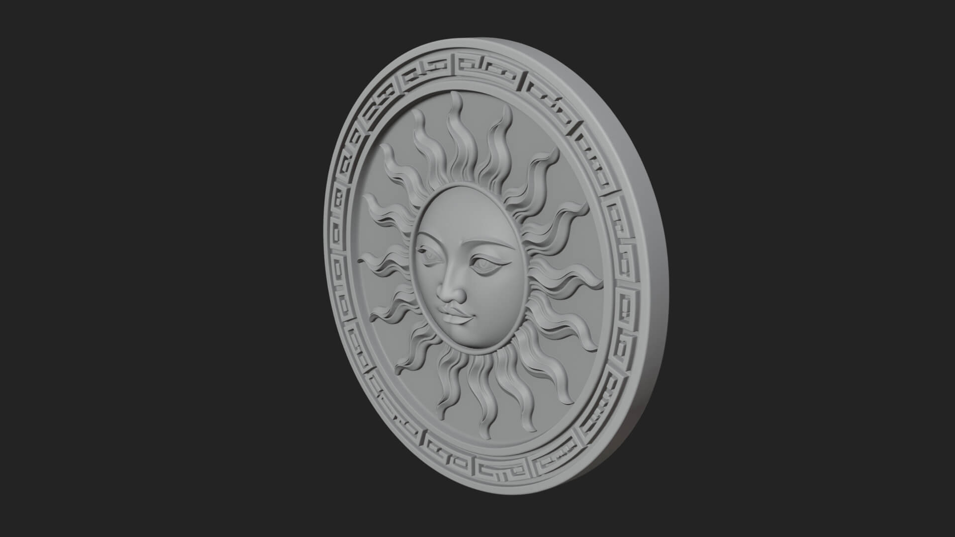 Sun Face Oval Relief Plaque Design 1 3D Print Model 3D Model
