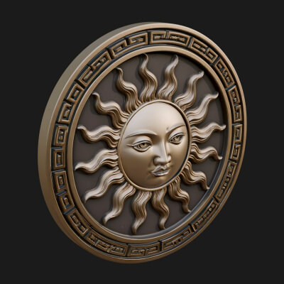 Sun Face Oval Relief Plaque Design 1 3D Print Model