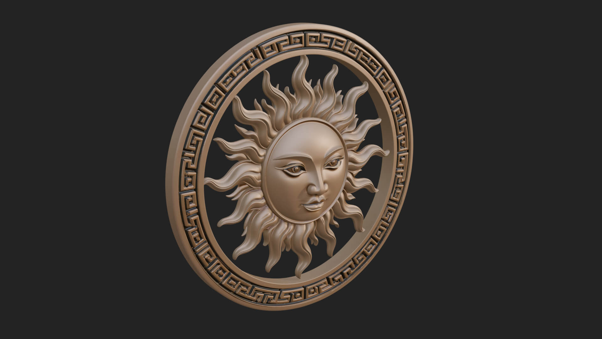 Sun Face Oval Relief Plaque Design 2 3D Print Model 3D Model