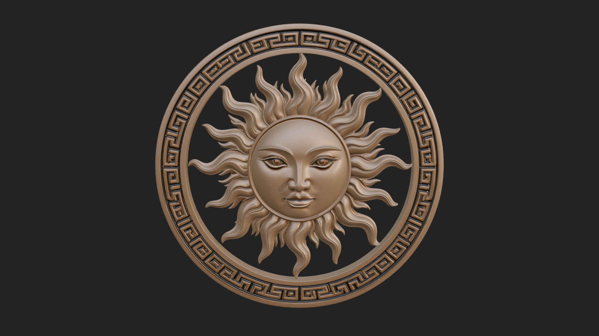 Sun Face Oval Relief Plaque Design 2 3D Print Model 3D Model