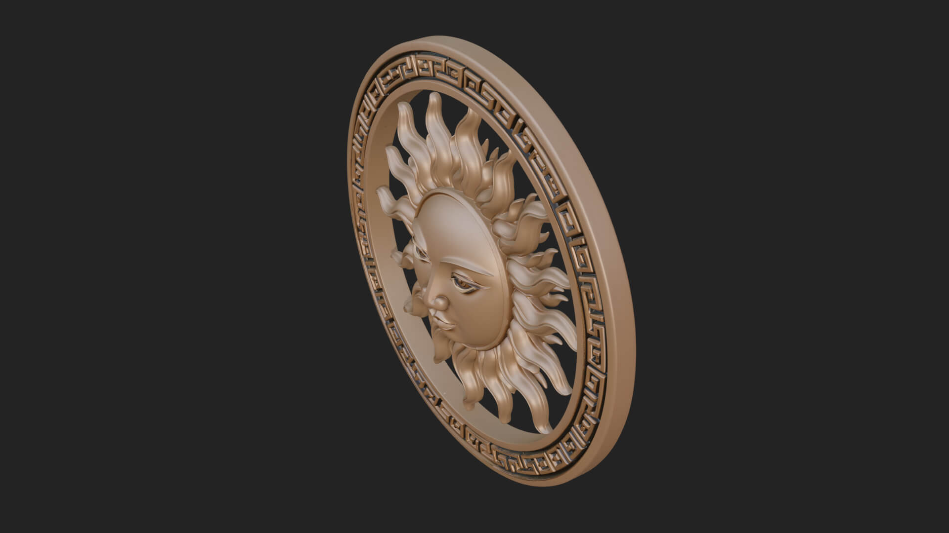 Sun Face Oval Relief Plaque Design 2 3D Print Model 3D Model