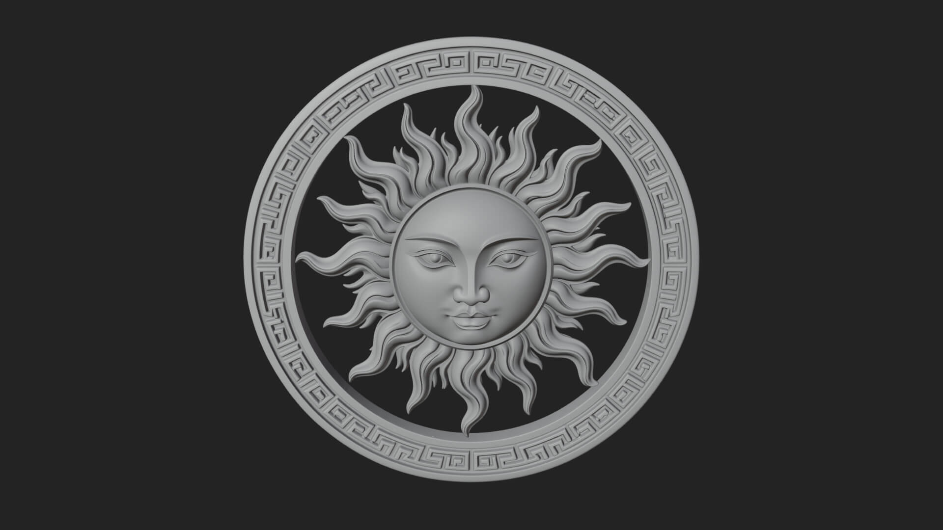 Sun Face Oval Relief Plaque Design 2 3D Print Model 3D Model