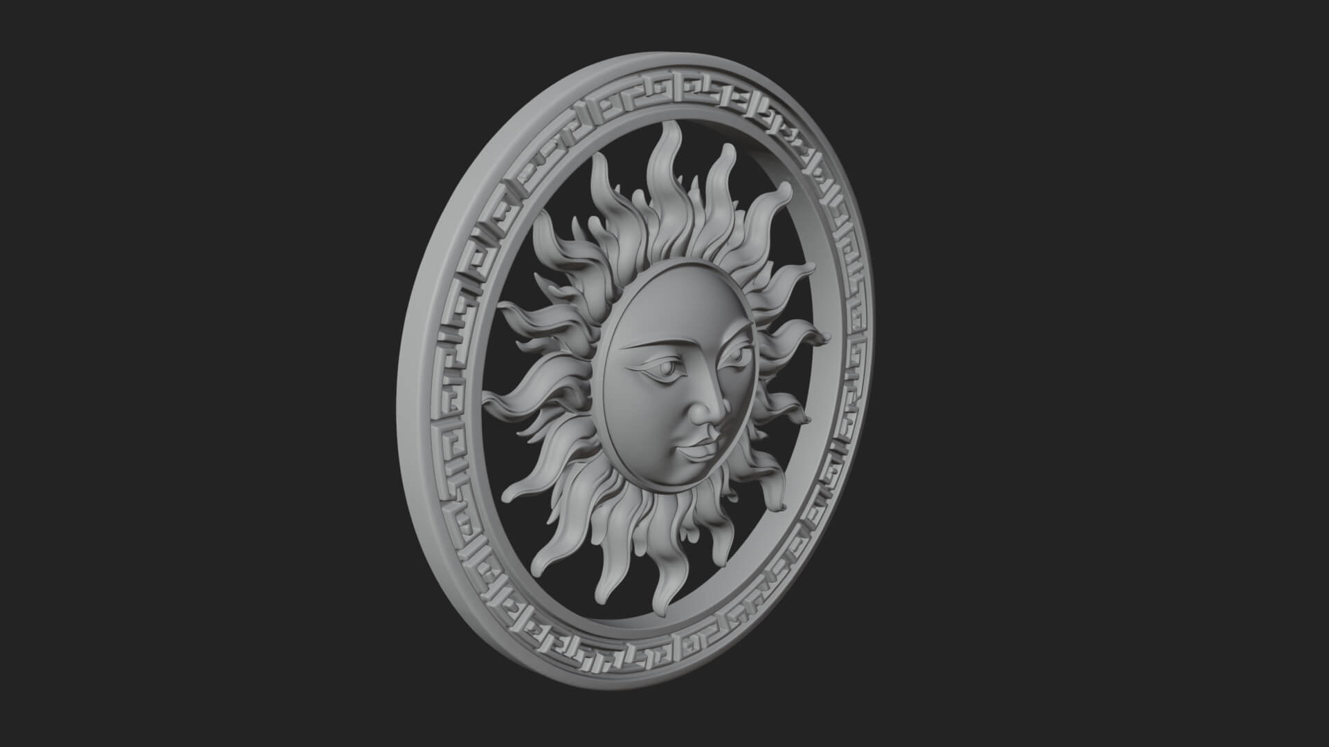 Sun Face Oval Relief Plaque Design 2 3D Print Model 3D Model