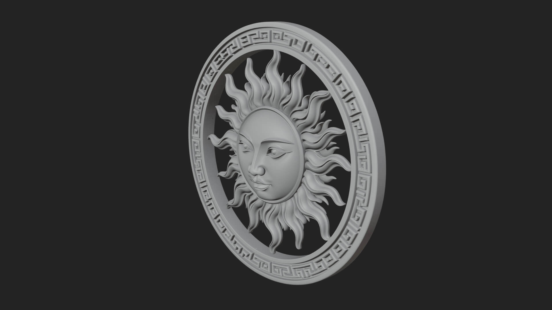 Sun Face Oval Relief Plaque Design 2 3D Print Model 3D Model