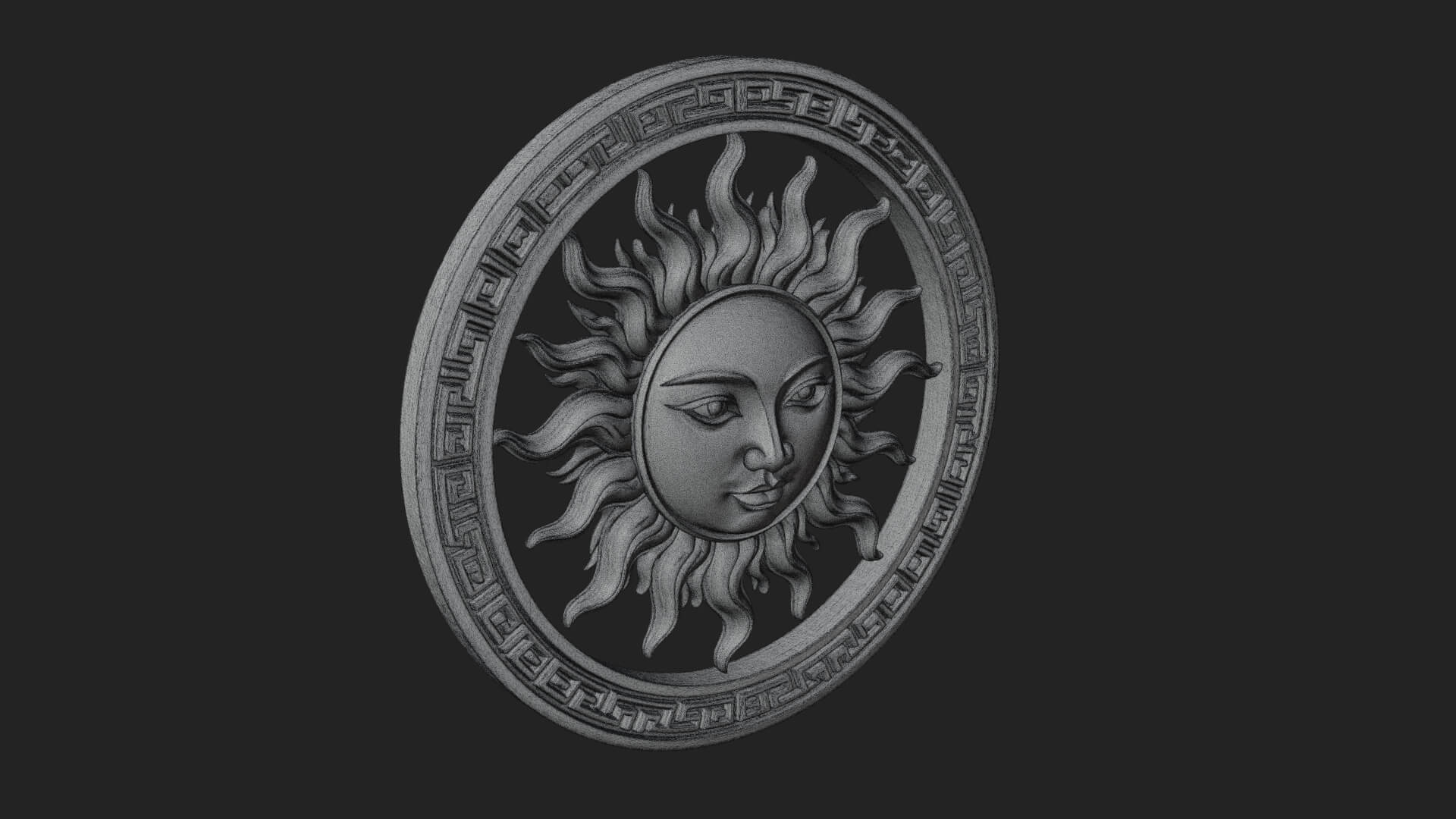 Sun Face Oval Relief Plaque Design 2 3D Print Model 3D Model