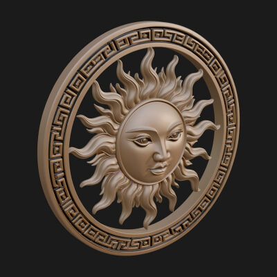 Sun Face Oval Relief Plaque Design 2 3D Print Model