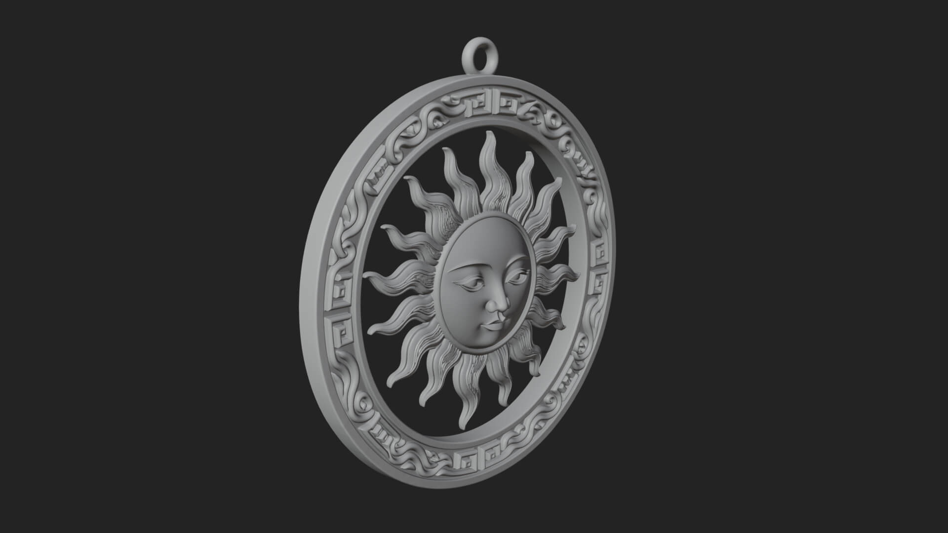 Sun Face Oval Relief Plaque Design 4 3D Print Model 3D Model