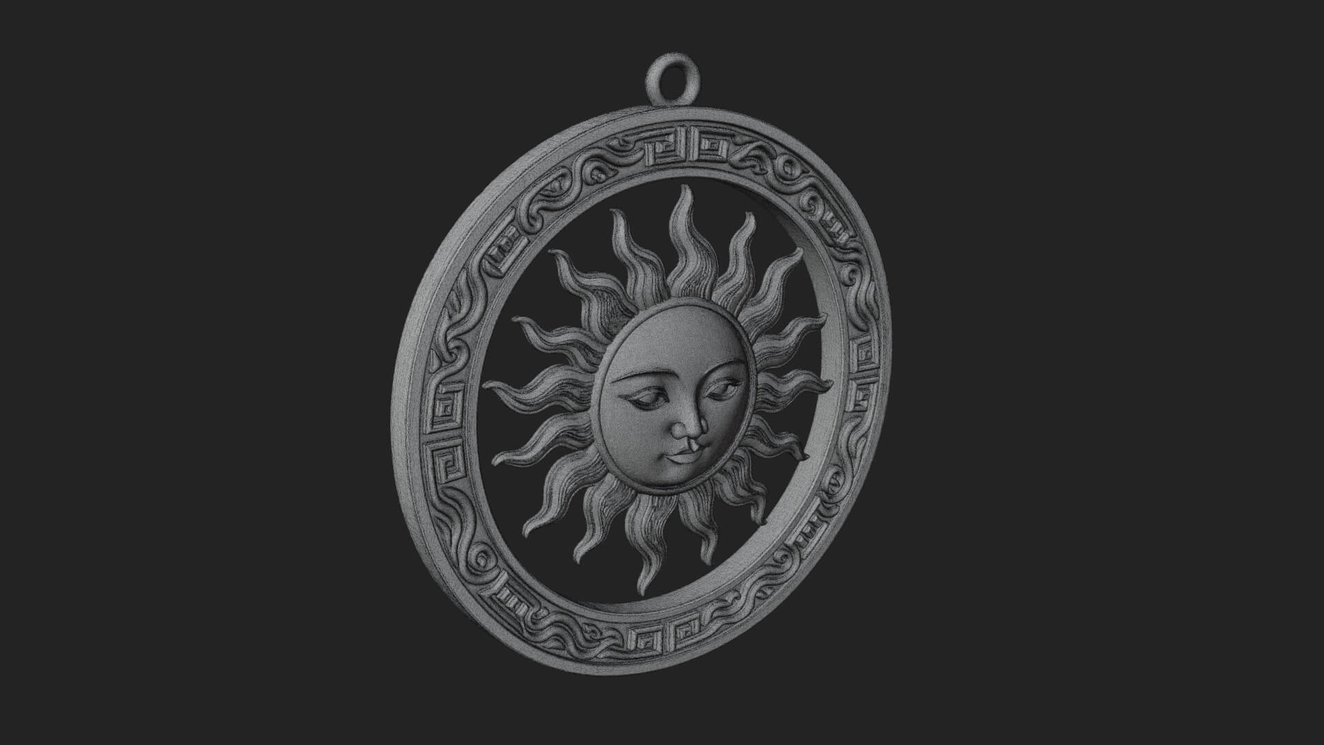 Sun Face Oval Relief Plaque Design 4 3D Print Model 3D Model