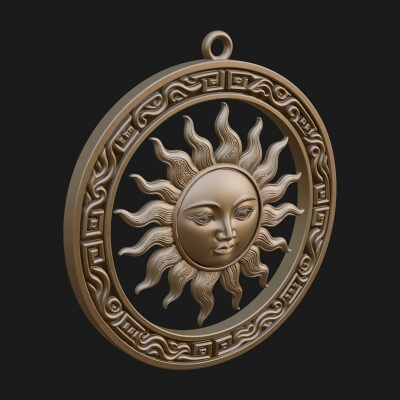 Sun Face Oval Relief Plaque Design 4 3D Print Model