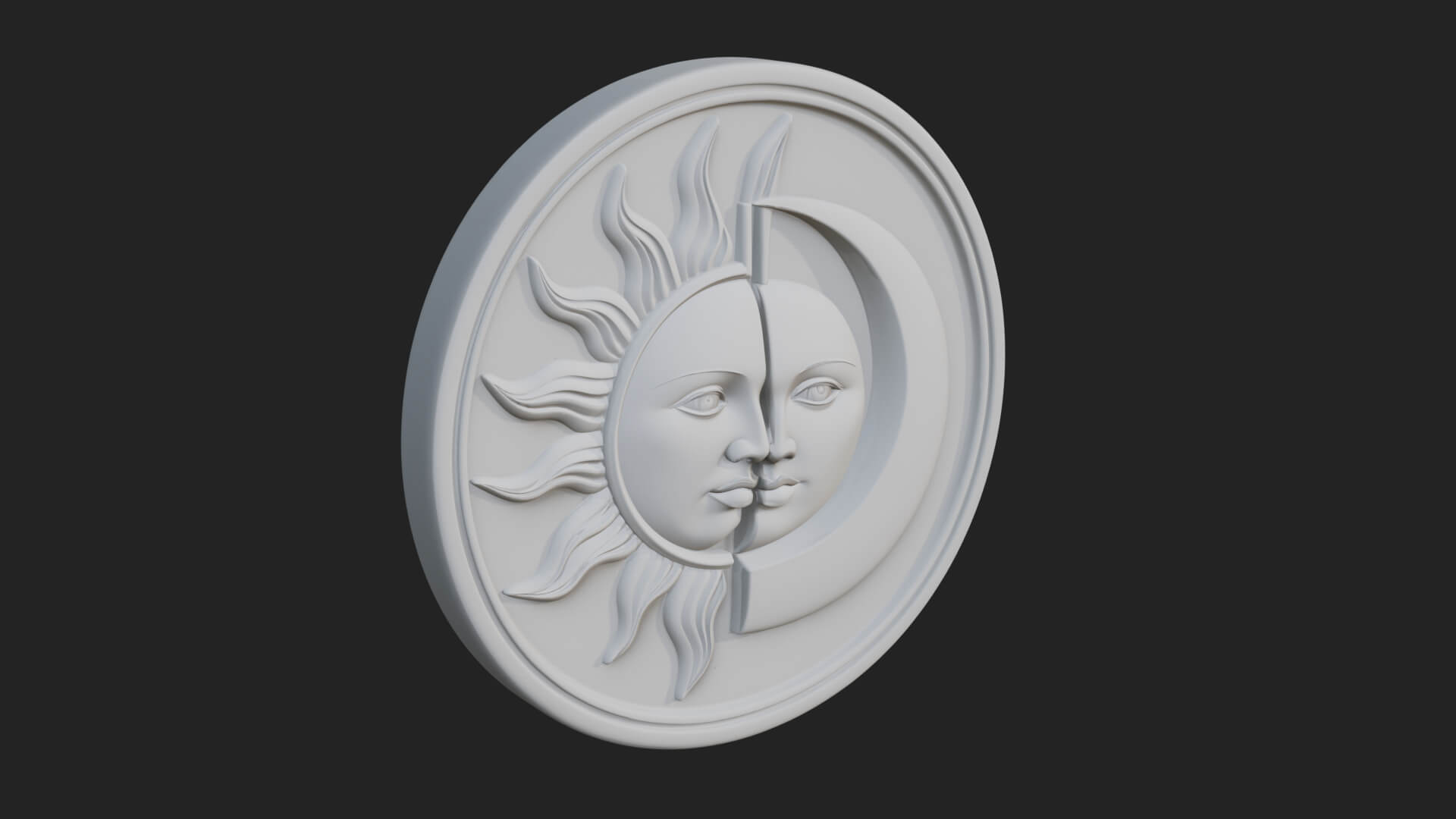 Sun Moon Split Face Plaque Design 1 3D Print Model 3D Model