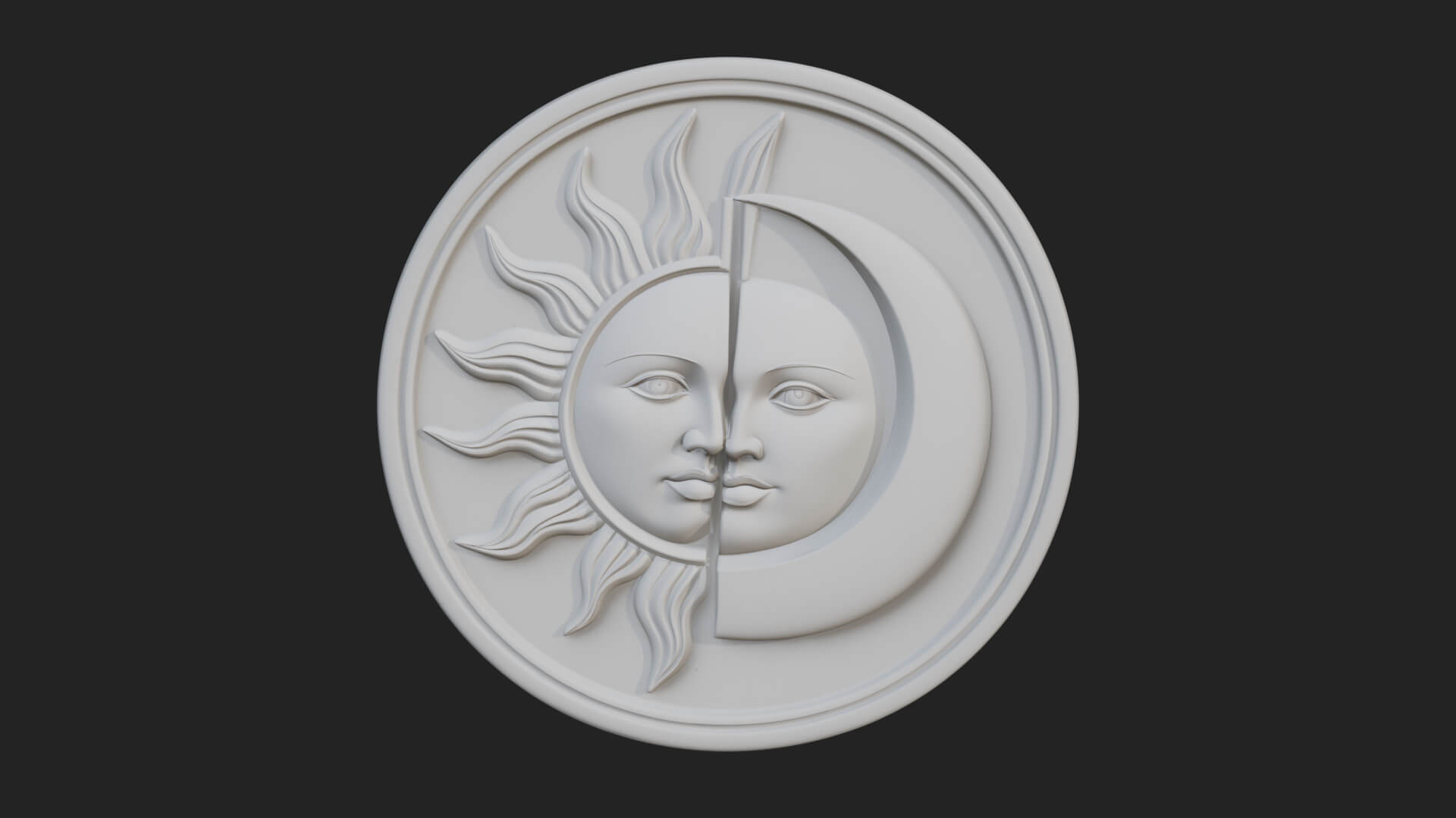 Sun Moon Split Face Plaque Design 1 3D Print Model 3D Model