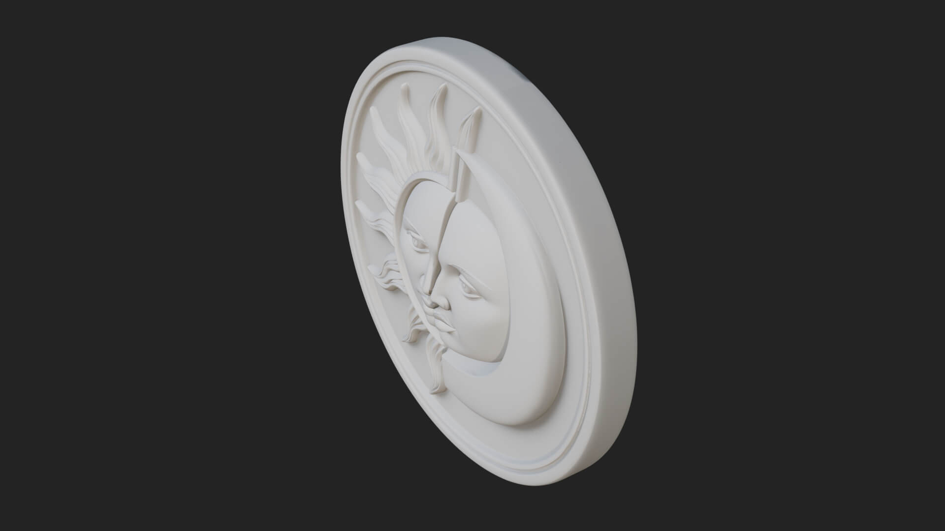 Sun Moon Split Face Plaque Design 1 3D Print Model 3D Model