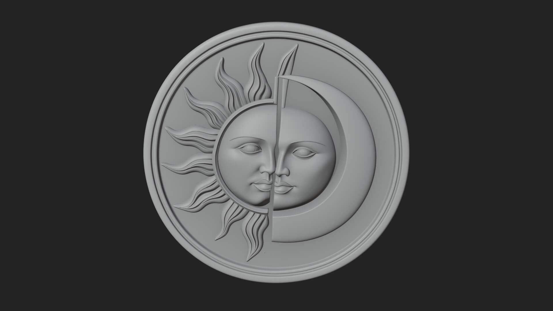 Sun Moon Split Face Plaque Design 1 3D Print Model 3D Model