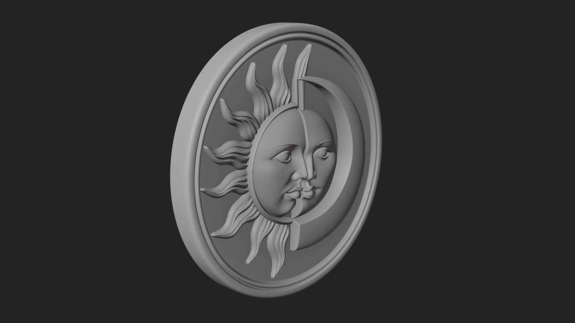 Sun Moon Split Face Plaque Design 1 3D Print Model 3D Model