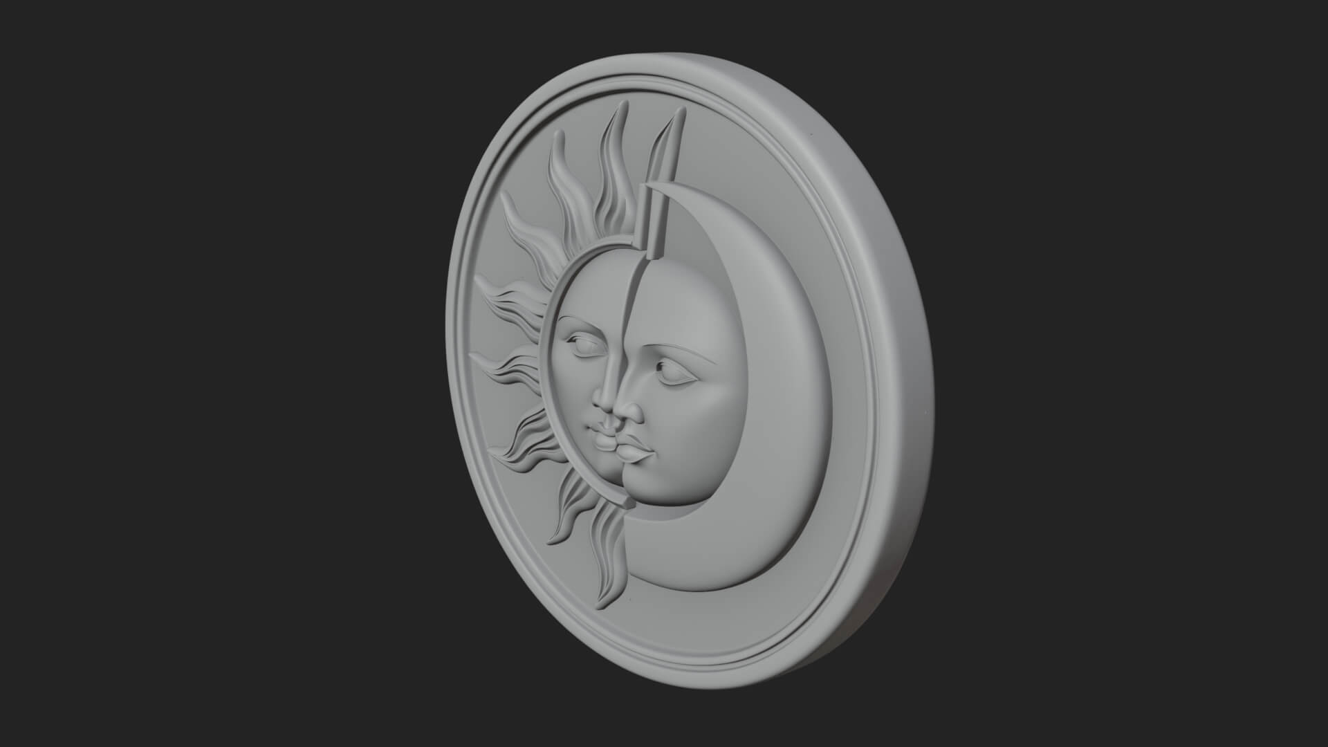 Sun Moon Split Face Plaque Design 1 3D Print Model 3D Model