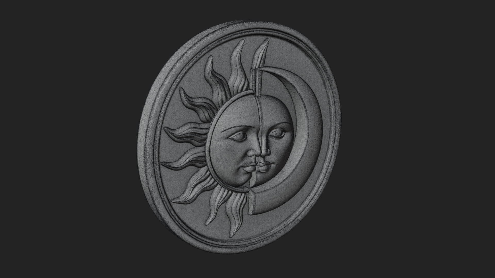 Sun Moon Split Face Plaque Design 1 3D Print Model 3D Model