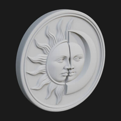 Sun Moon Split Face Plaque Design 1 3D Print Model