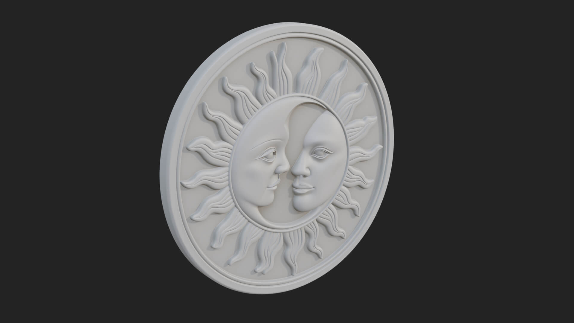 Sun Moon Split Face Plaque Design 2 3D Print Model 3D Model