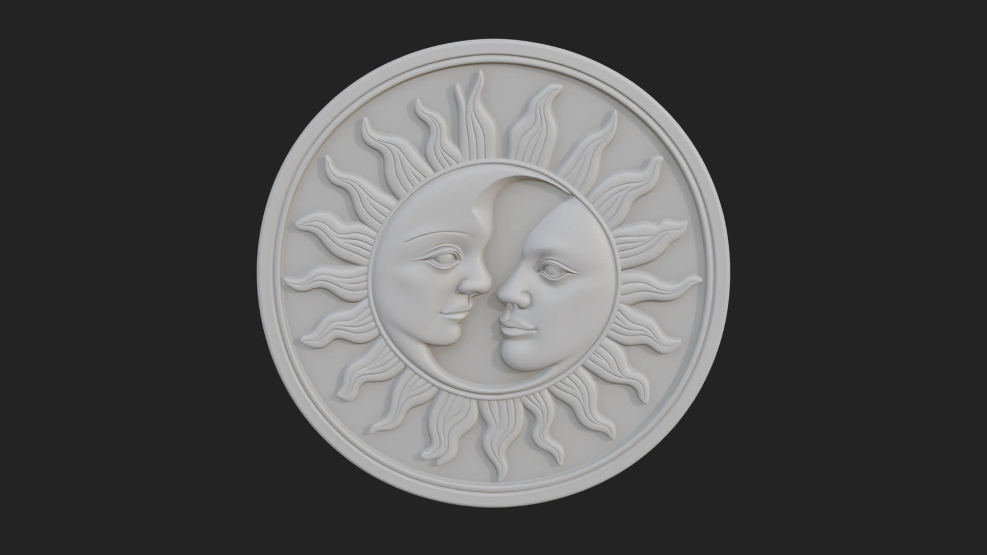 Sun Moon Split Face Plaque Design 2 3D Print Model 3D Model