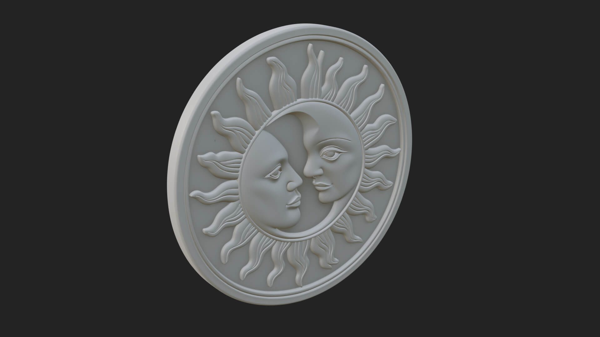 Sun Moon Split Face Plaque Design 2 3D Print Model 3D Model