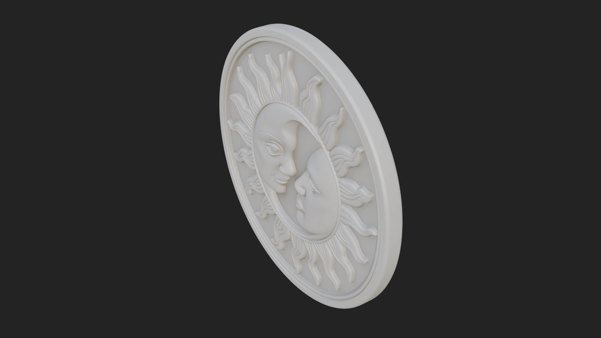Sun Moon Split Face Plaque Design 2 3D Print Model 3D Model