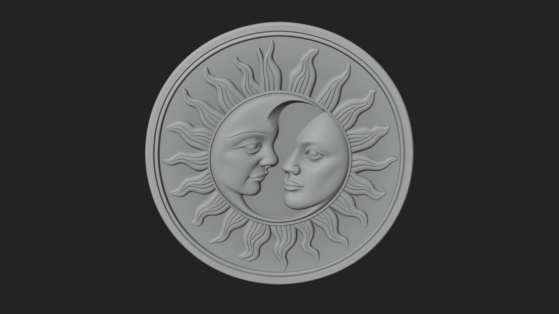 Sun Moon Split Face Plaque Design 2 3D Print Model 3D Model