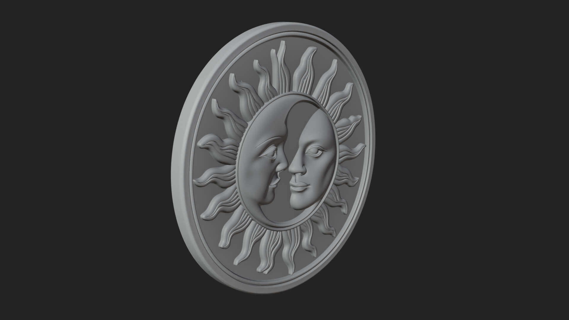 Sun Moon Split Face Plaque Design 2 3D Print Model 3D Model